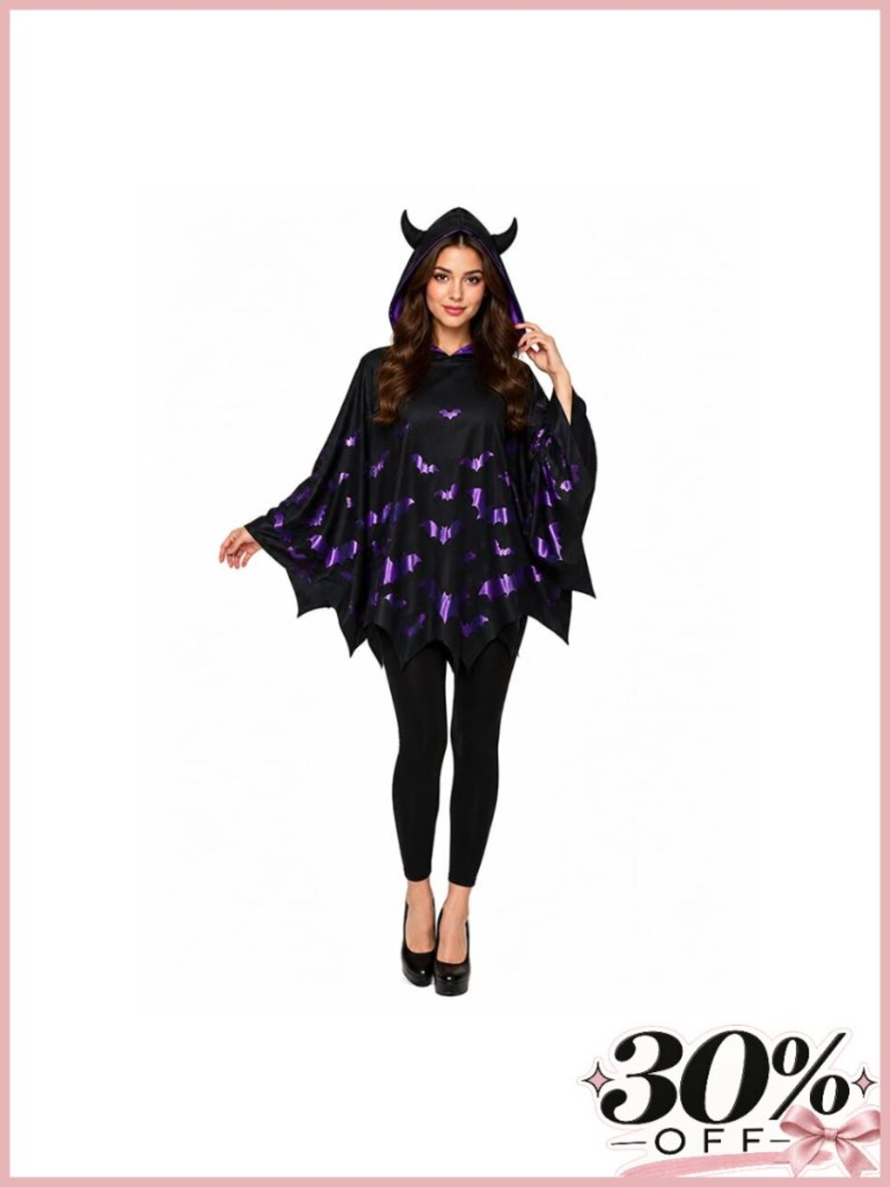 Purple Bat Poncho Costume with Hood